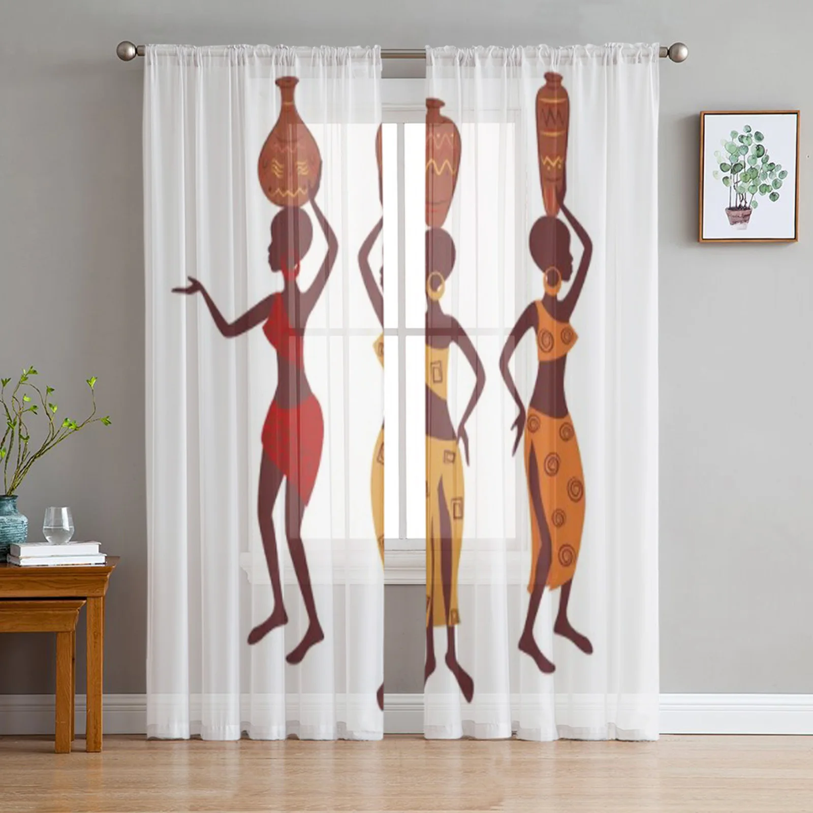 Ethnic Woman With Pottery Sheer Curtains For Bedroom Living Room Tulle Curtains For Kitchen Window Voile Curtains