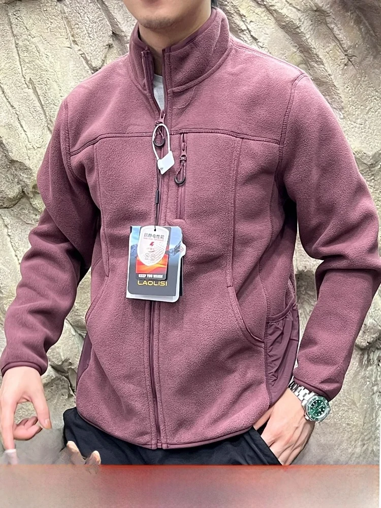 

High ammage Double-sided Fce Outdoor Casual Jaet Men's Windproof Warm Leisure Coat Polyester Fiber Long Sve Zipper