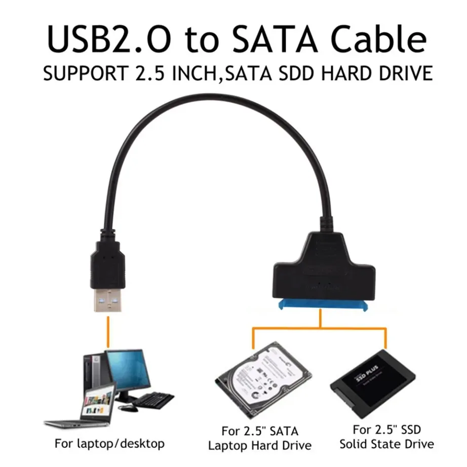 Muslimusb 2.0 a SATA 22pin cavo adattatore linee HDD SSD collegare il cavo del cavo per unità disco rigido da 2.5 pollici per unità disco solido