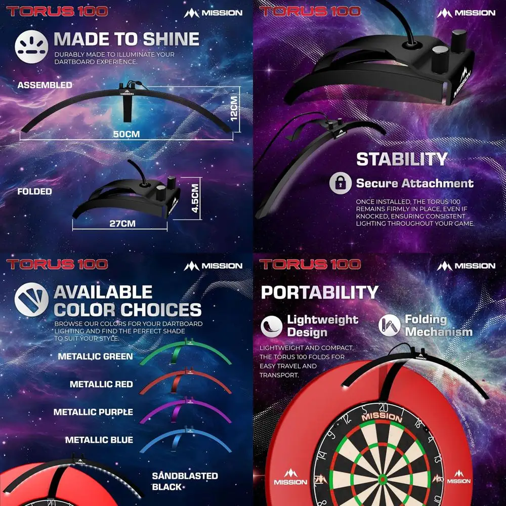 

Портативный складной дартс со светодиодной подсветкой — дорожная дартсная доска Torus 100