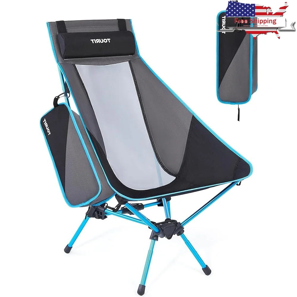 

Portable Folding Camping Chair High Back Adjustable Headrest Outdoor Beach Picnic Travel with Cup Holder and Storage Pouch