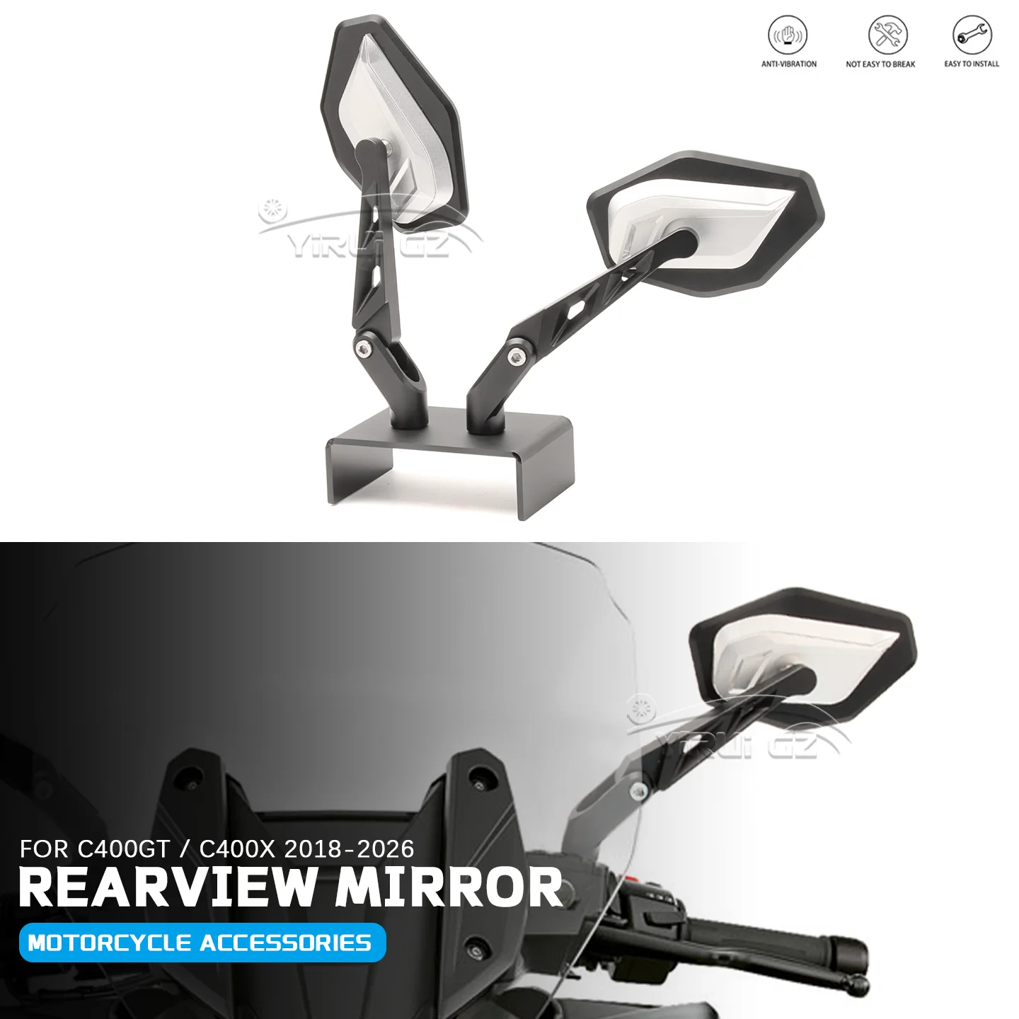 

Motorcycle Accessories New CNC Aluminum Foldable Rearview Mirror Adjustable Side Mirror FOR C400GT /C400X 2018-2026 C400GT/C400X