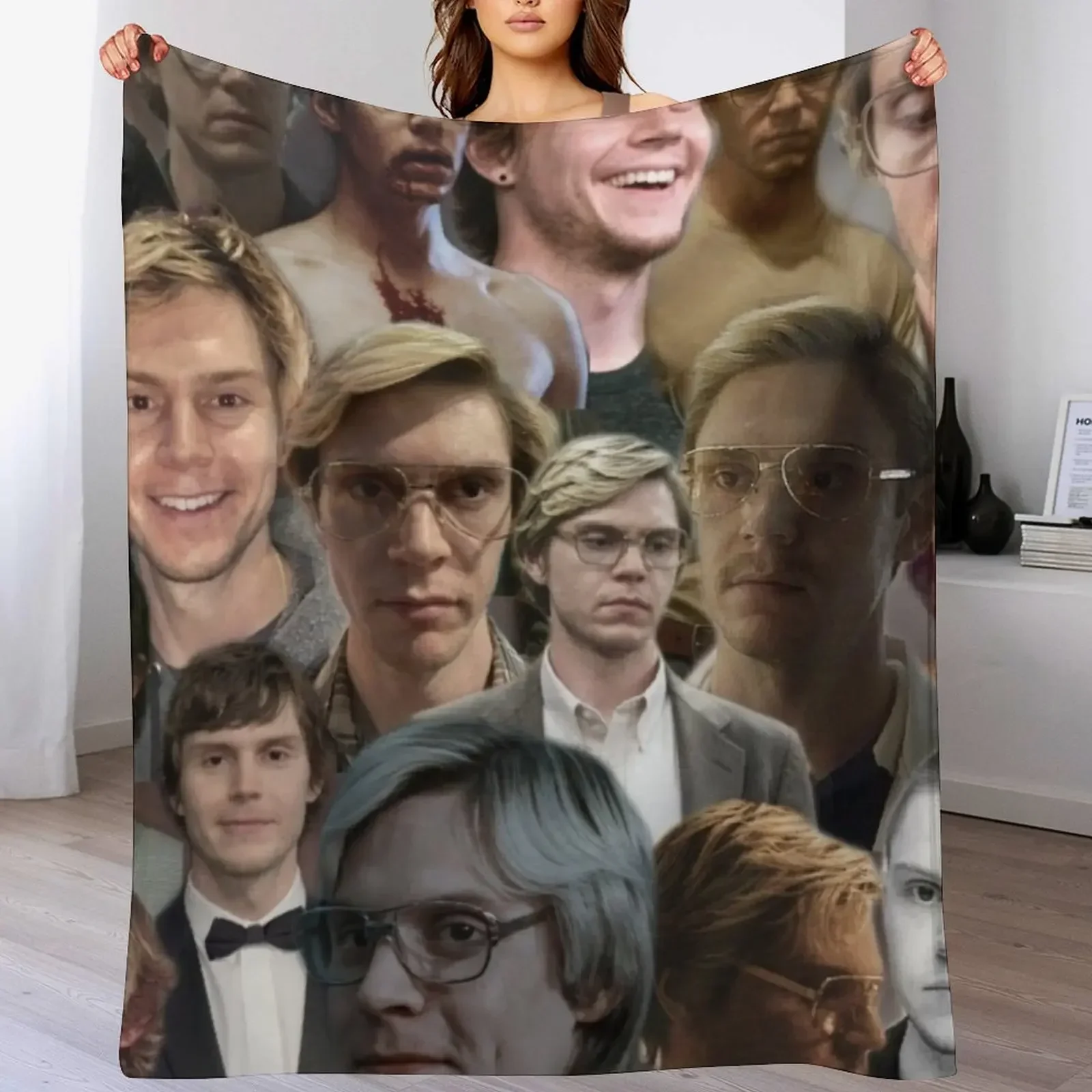 

evan peters photo collage high quality Throw Blanket Thin Soft Plush Plaid Furry Blankets