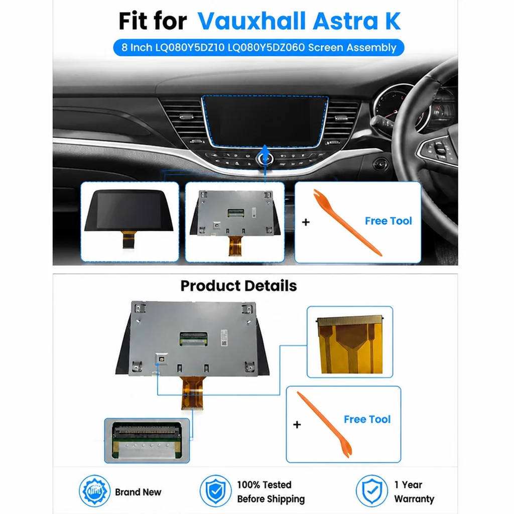LQ080Y5DZ10 Auto Display Screen 8'' For Vauxhall Opel Astra K Multimedia Player Touch Sensor Free Tool