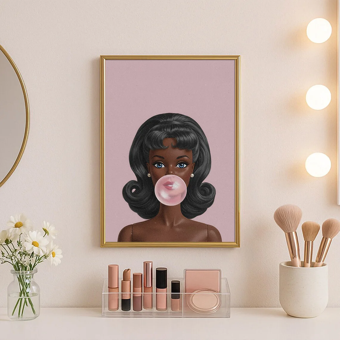 1pc Unframed Bubblegum Black Girl Fashion Retro Pop Art Canvas Poster Trendy Y2K Preppy Wall Art Aesthetic Decor Funky Painting