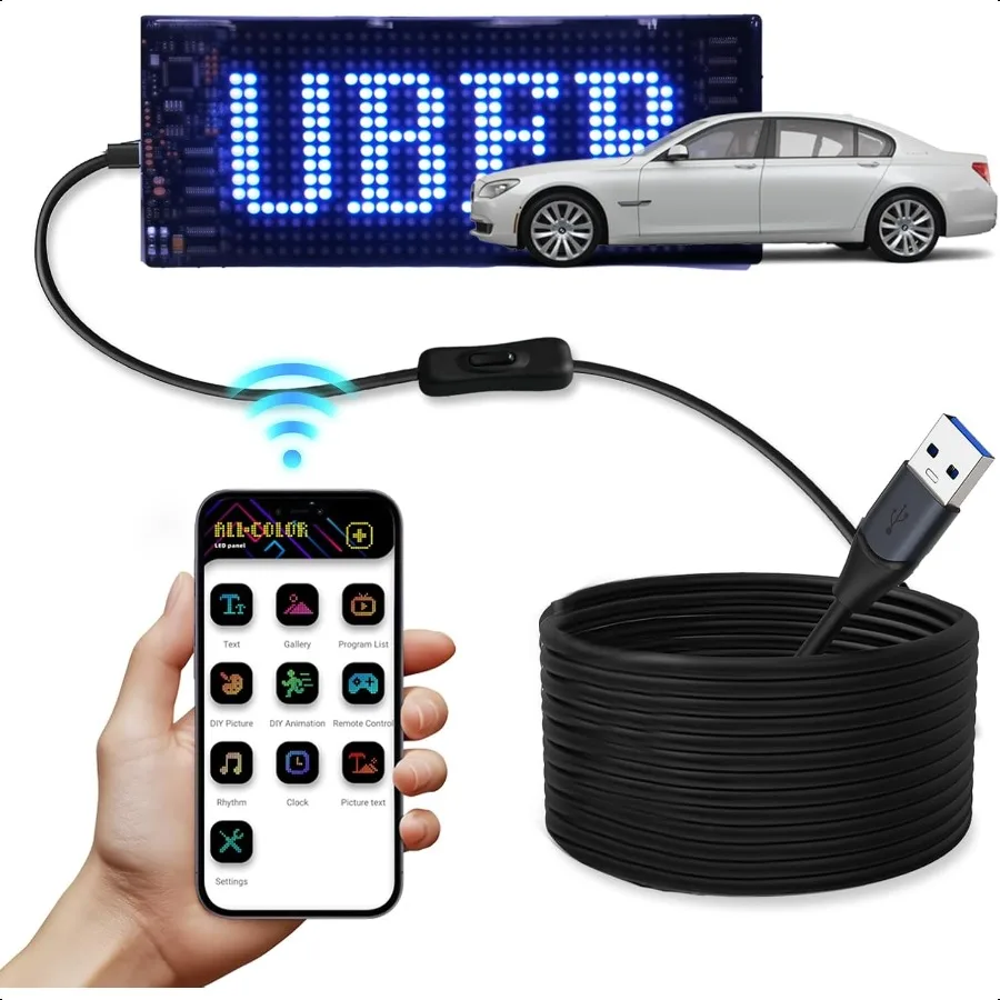 

Programmable Scrolling LED Car Sign Flexible USB 5V Digital Light Display Bluetooth App Control Custom Text Animation for Store