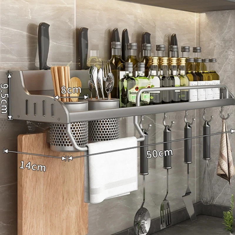 

Kitchen Organizer Shelf Wall-mounted Spice Storage Rack Kitchen Knife Holder Wall Seasoning Chopstick Spoon Shovel Storage Sheif