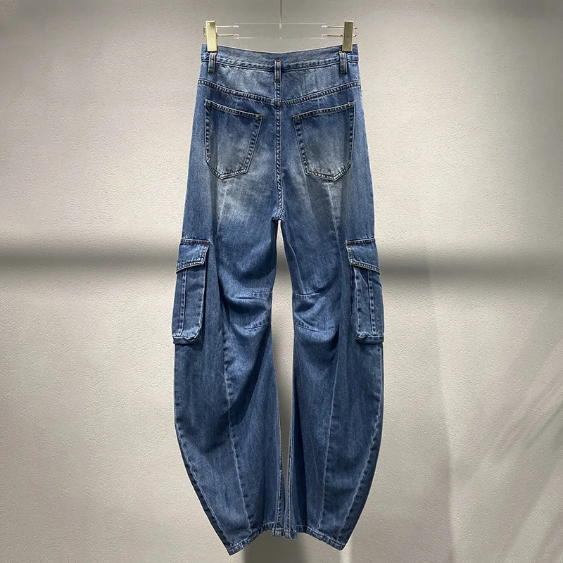 2025 Spring/Summer New Vintage Multi-Pocket Denim Work Pants for Women