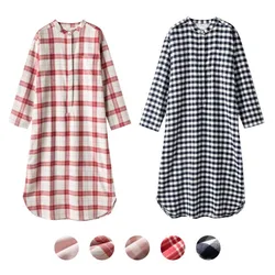 Long Sleeve Sleeping Shirt Nightwear Dress for Woman Plaid Multi Colors Plus Size Shirt Nightdress Cardigan Night for Ladies