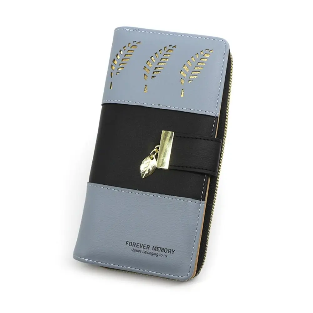 New Long Long Wallet Hollow Leaf Zipper Buckle Handheld Bag Multi-function Clutch Bag Women's Girls