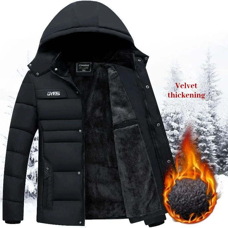 Winter New Solid Color Plush Cotton Jacket for Men, Warm and Anti Cold Zipper Hooded Jacket, Men's Casual Loose Jacket