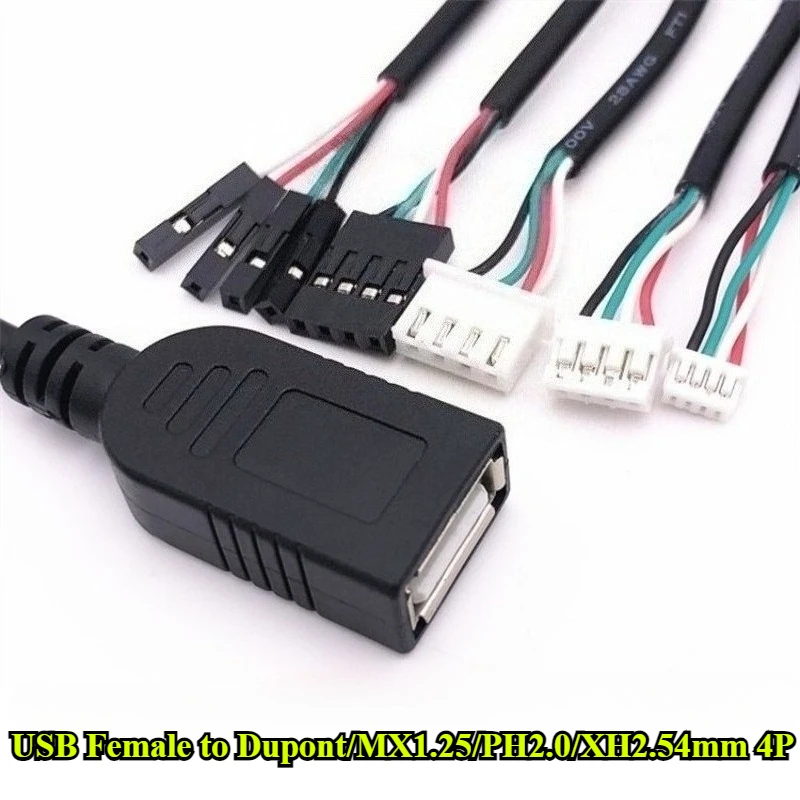 USB أنثى محطة خط البيانات إلى دوبونت/MX1.25mm/PH2.0mm/XH2.54mm 4Pin محول تمديد الحبل شاشة تعمل باللمس الحبل 30 سنتيمتر/150 سنتيمتر 28AWG
