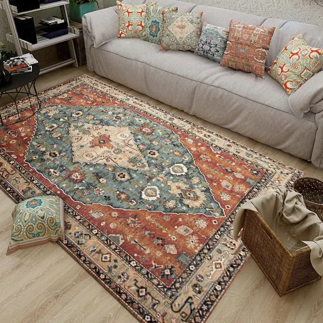 

American Retro Ethnic Style Large Living Room Carpet Non-slip Washable Bedroom Decoration Mat Boho Soft Fluffy Dining Area Rug