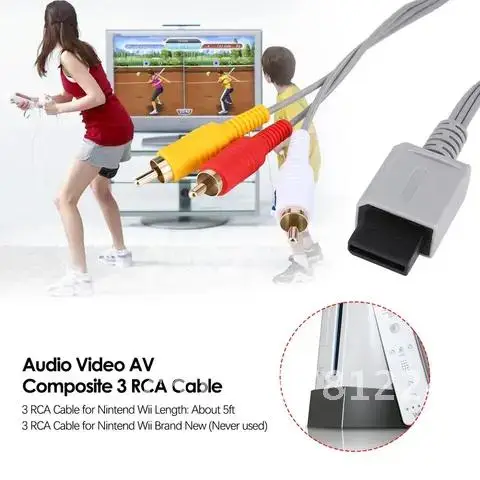 1.8 meters Gold Plated Audio Video AV Composite 3 RCA Cable for Nintend for Wii