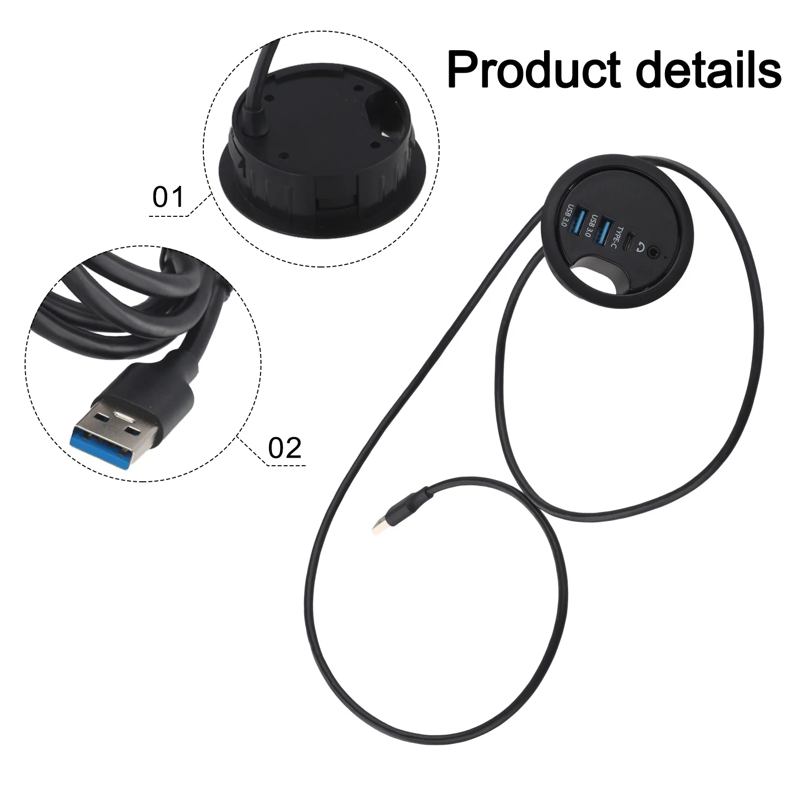 USB 3 0 Desk Grommet Hub with Dual Audio Output Compact Solution for Connecting Multiple Devices on Your For Desktop