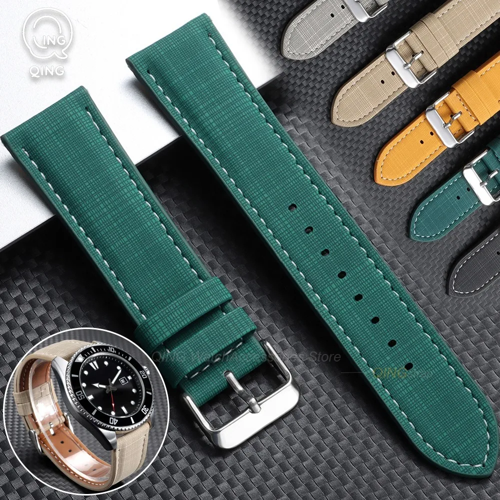 18mm 20mm 22mm for Samsung Galaxy Watch 7/6/5 Bands Plaid Pattern Cowhide Watch Straps Sports Waterproof Bracelets Quick Release