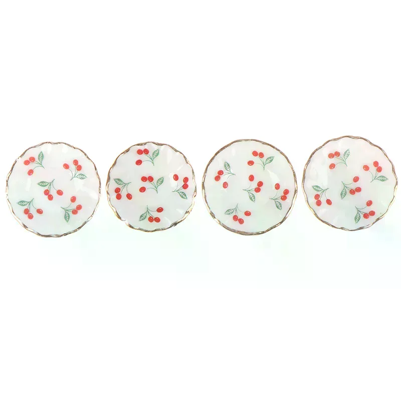 Miniatures Cherry Dishes Plate Tableware Kitchen Accessory 4pcs 1:12 Dollhouse