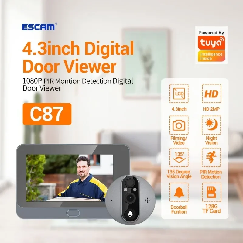 

Wi-Fi беспроводной дверной звонок для дома 4,3 дюйма 1080P HD дверной глазок камера приложение ночное видение обнаружение движения умный дом