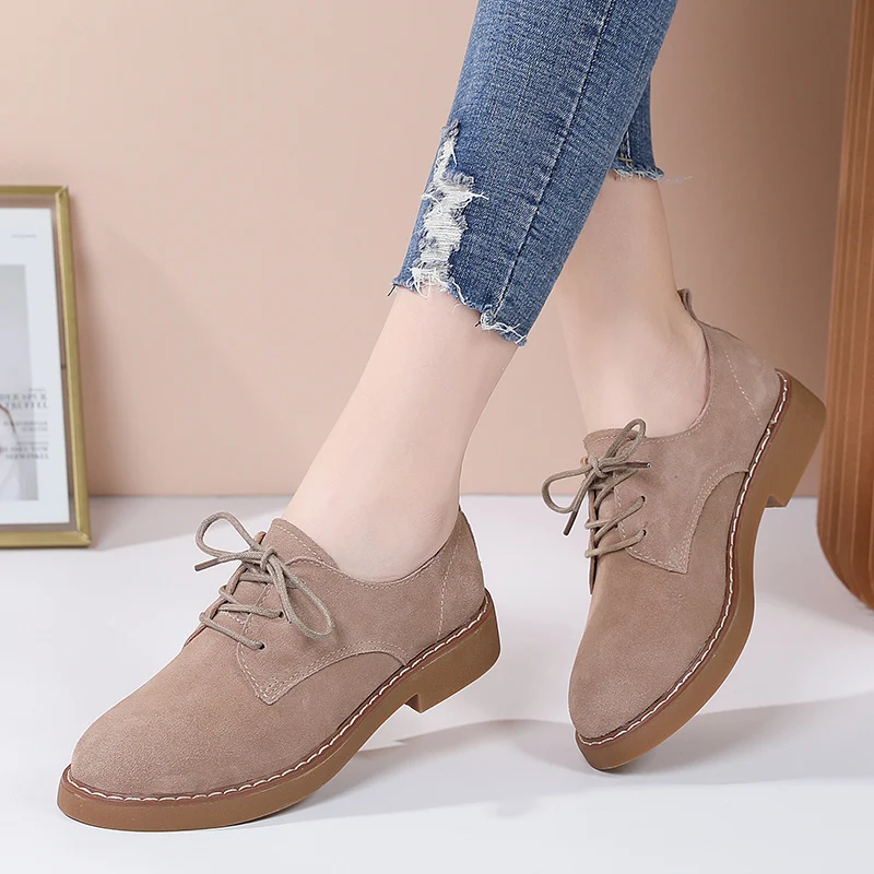 2024 new retro women\'s shoes suede small leather shoes leather casual British style lace-up daily work mother single shoes