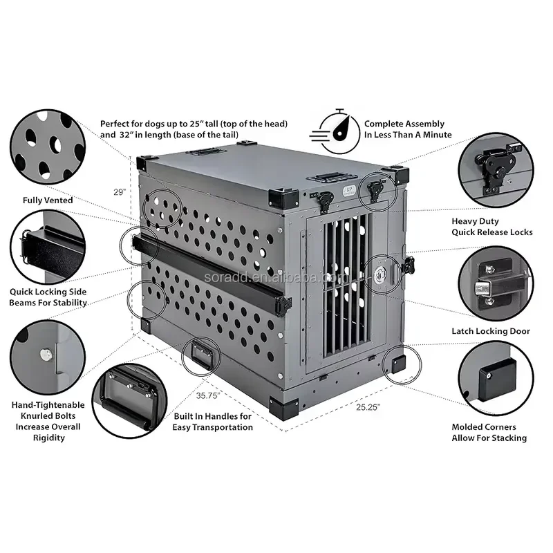 Metal Dog Cage Folding Portable Animal Dog Kennel Box Accessories Foldable Aluminum Dog Crate Pet Animal Metal