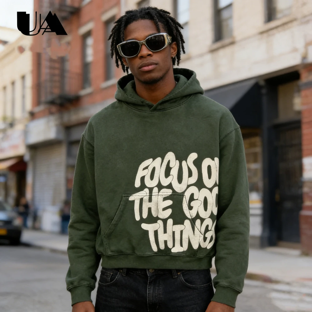 UA Mens Chic Sportswear [Focus on Good Things] Oversized Unisex Pullover Men Women Hoodies Fashionable Streetweat