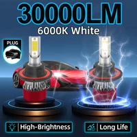 2 uds H13 bombillas LED para faros de coche DC12V-24V 30000LM Chips COB con ventilador Turbo Mini faro