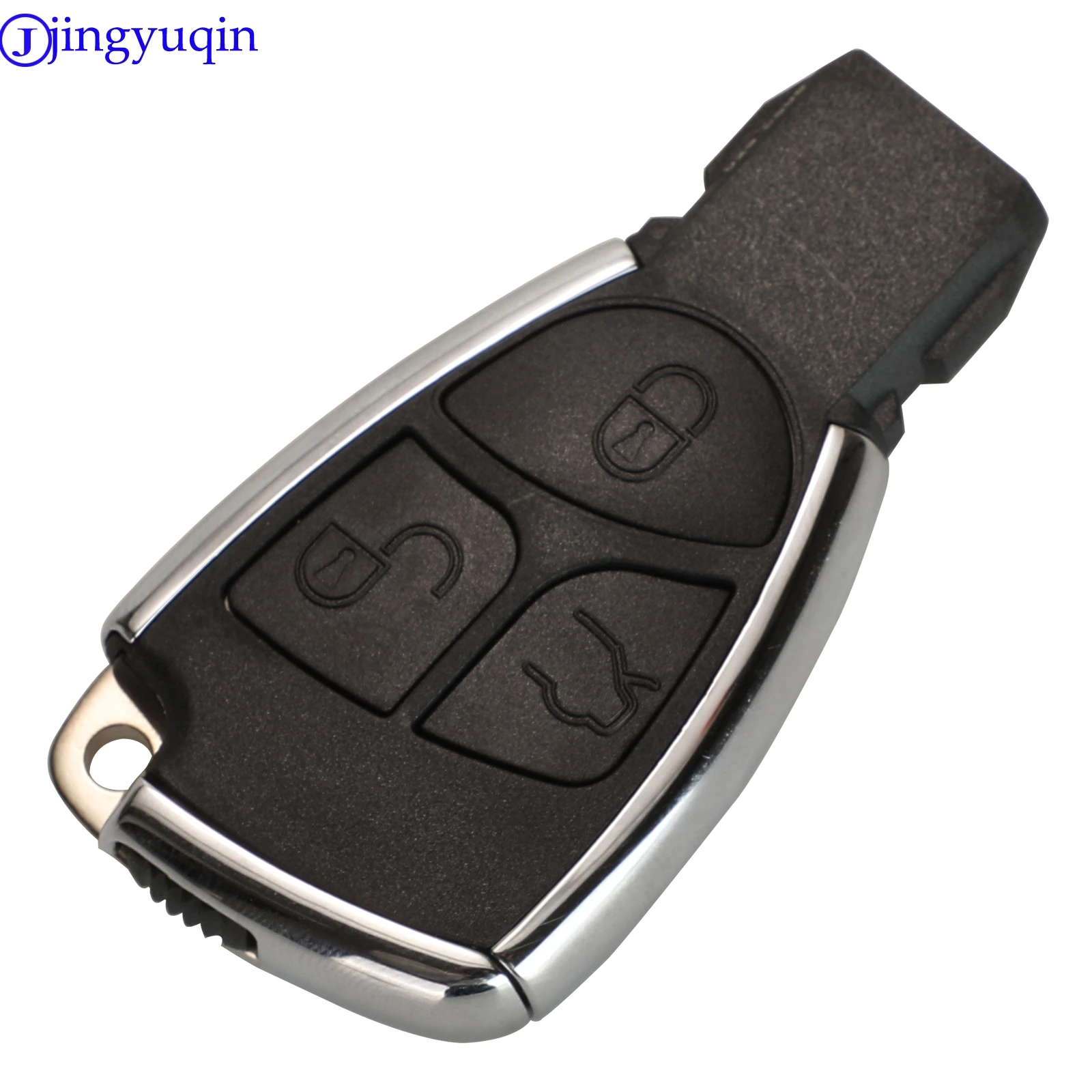 Jingyuqin casing cangkang kunci jarak jauh 3 tombol, modifikasi sisi perak gaya baru, penutup Fob untuk Benz CLS C E S + Pemegang baterai