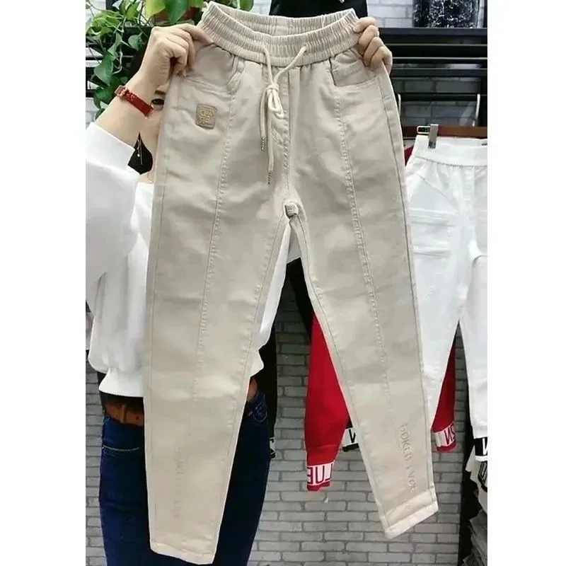 Moletom feminino com tudo a combinar, cintura alta, calça Harun feminina, calça solta, veludo casual e plus, nova moda, outono e inverno, 2024