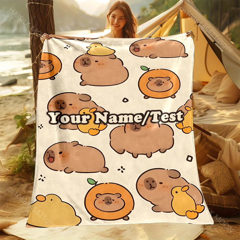 Customized Name Personalized Blanket Cute Capybara Print Warm and Comfortable Sofa Bed Blanket for Adults and Children for Gifts