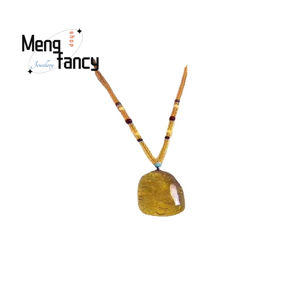 Men's And Women's Pendants With Beeswax, Amber And Blue Amber Engraved With Dragons Inside Fashion Jewelry Exquisite Elegant