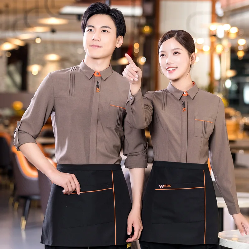 High-End Dining Work Clothes Women's Autumn and Winter Long Sleeve Waiter Shirt Western Milk Tea Coffee Shop Hotel Front Desk Sh