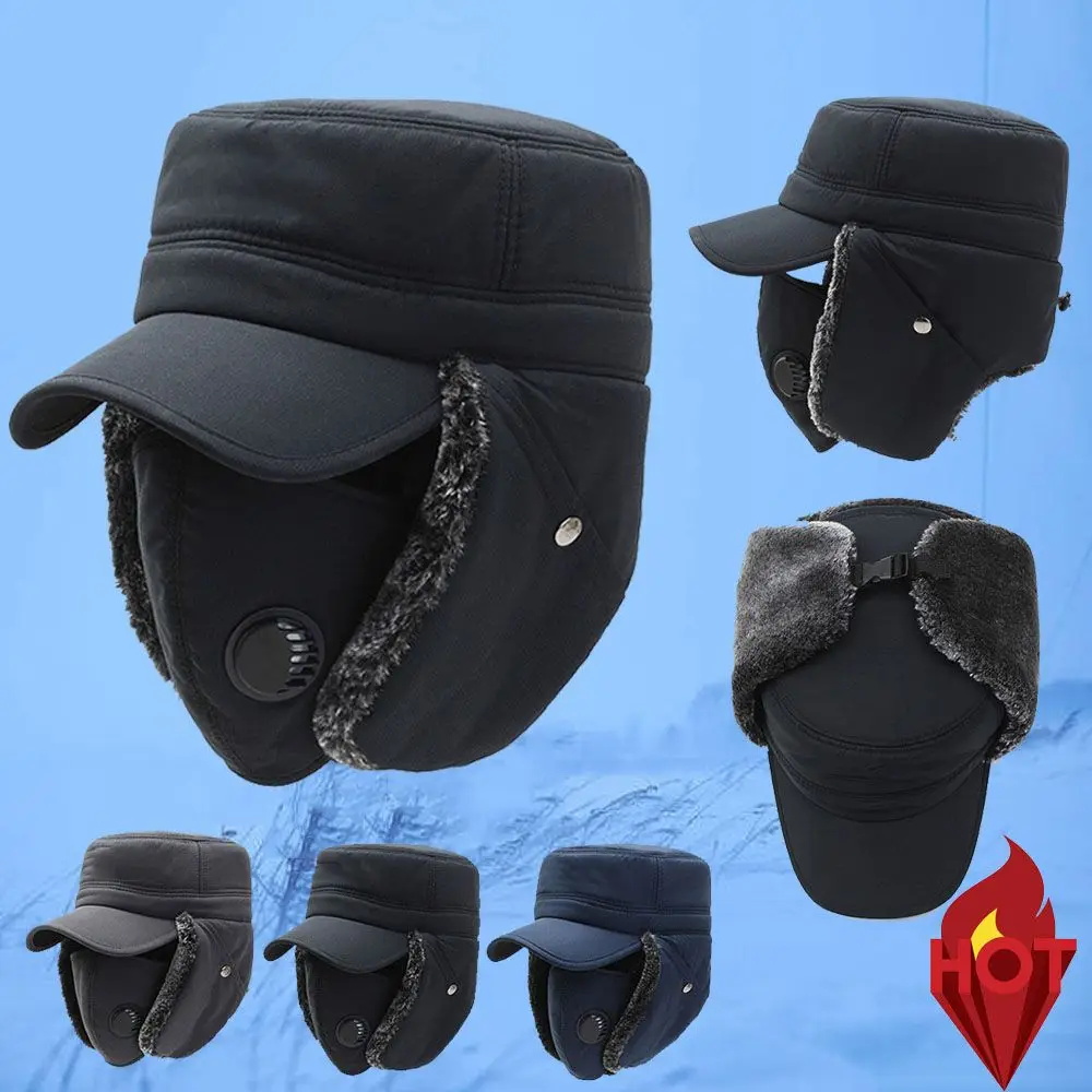 Warm Windproof Winter Men Bomber Hat Cotton Plush Winter Ski Mask Thick Balaclava Sports Outdoors Earflaps Caps