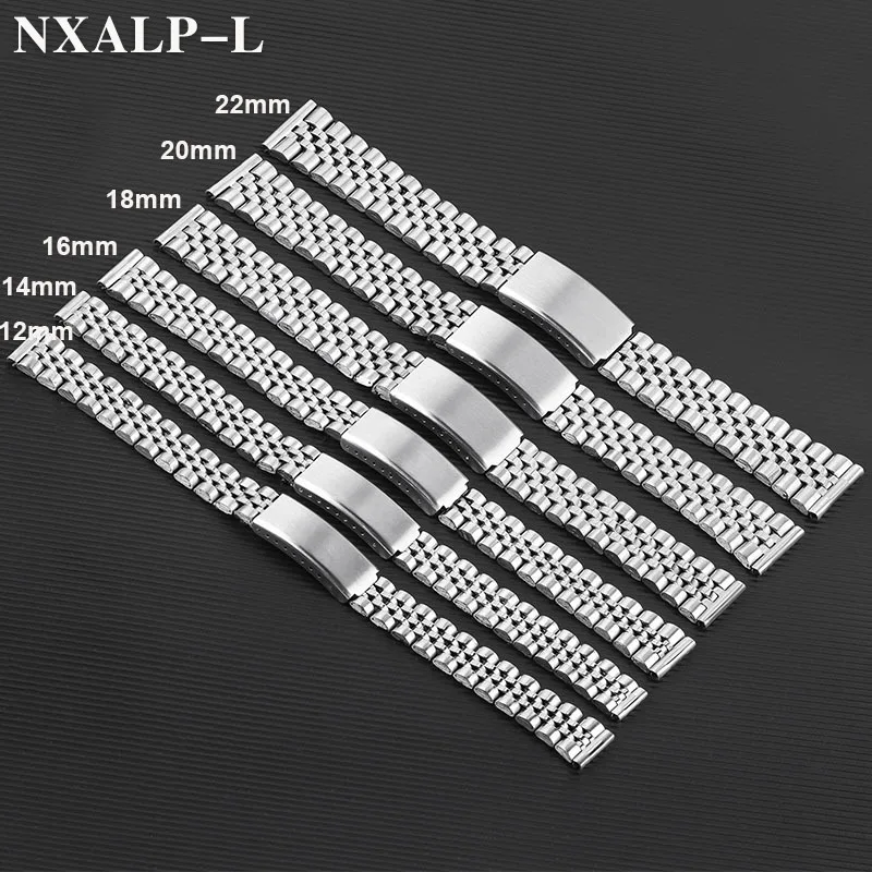 12mm 14mm 16mm 18mm 20mm 22mm Stainless Steel Watch Band Universal Strap Adjustable Folding Safety Buckle Men Women Bracelet