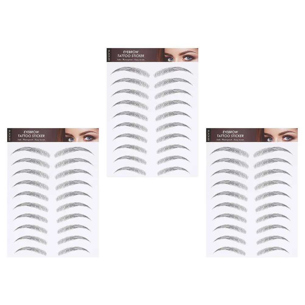 3 Sheets Waterproof Eyebrow Stickers Instant Full Brows No Harm Skin Temporary Brow Tattoos Stencil for Sparse Light Hairs