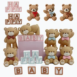 Baby Bear Cake Topper Cakecup Toppers Mini Bear Cake Decor for Birthday Baby Shower Baby Boy Party Decoration Blue Brown Pink