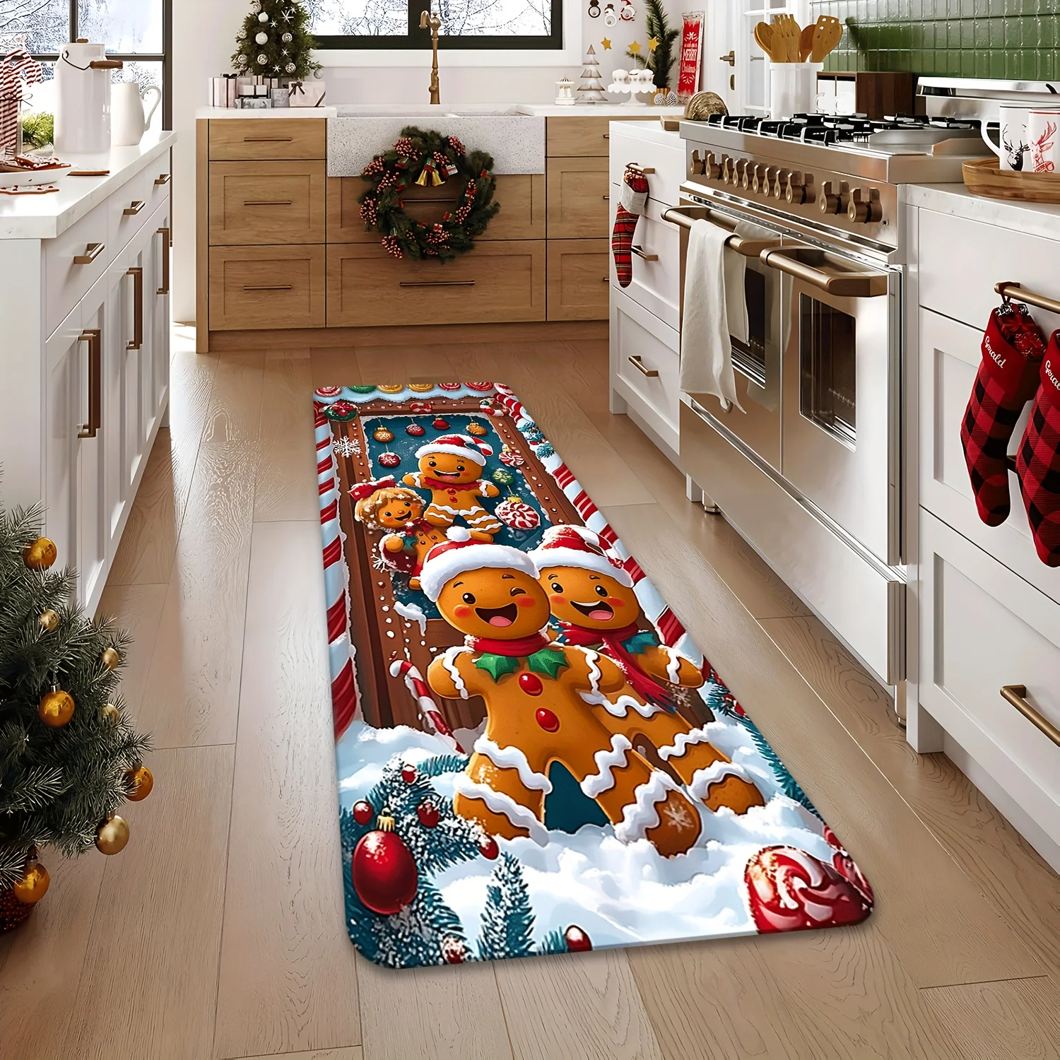 VIKAMA Christmas Rug Cute Gingerbread Man Mat Long Room Rug Kitchen Rug Soft Bedside Rug Carpet For Living Room Bathroom Mat