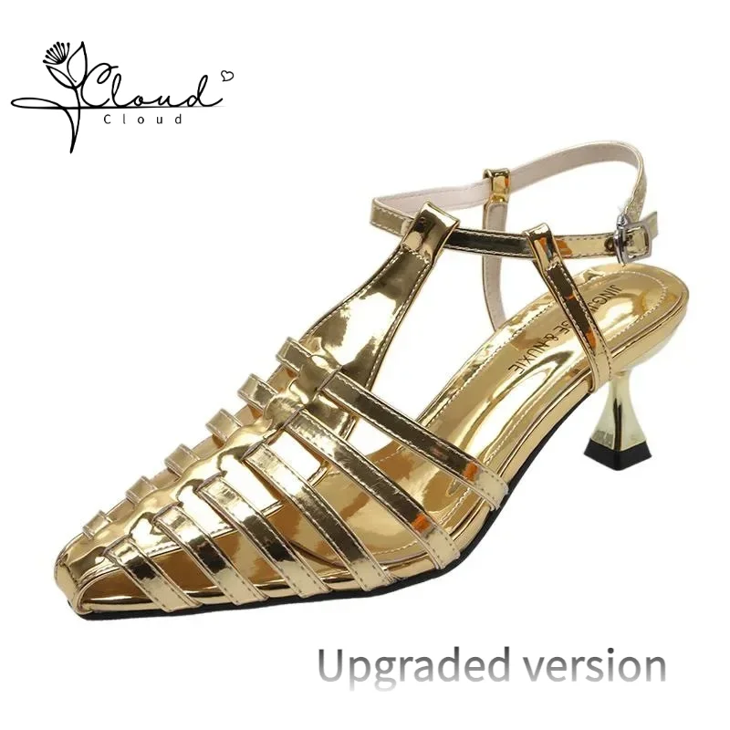 Summer New Fashion Woven Hollow Sandals with Thin Sexy High Heels, Fishbone Shoes, Roman Shoes Exquisite Atmosphere Concise