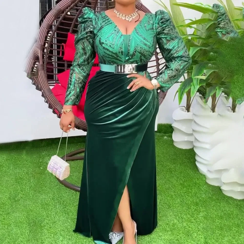فساتين الحفلات الأفريقية الموضة للنساء دبي أنقرة الزفاف مساء ثوب مخملي حجم كبير فستان ماكسي تركيا أنيق لعيد الميلاد #5