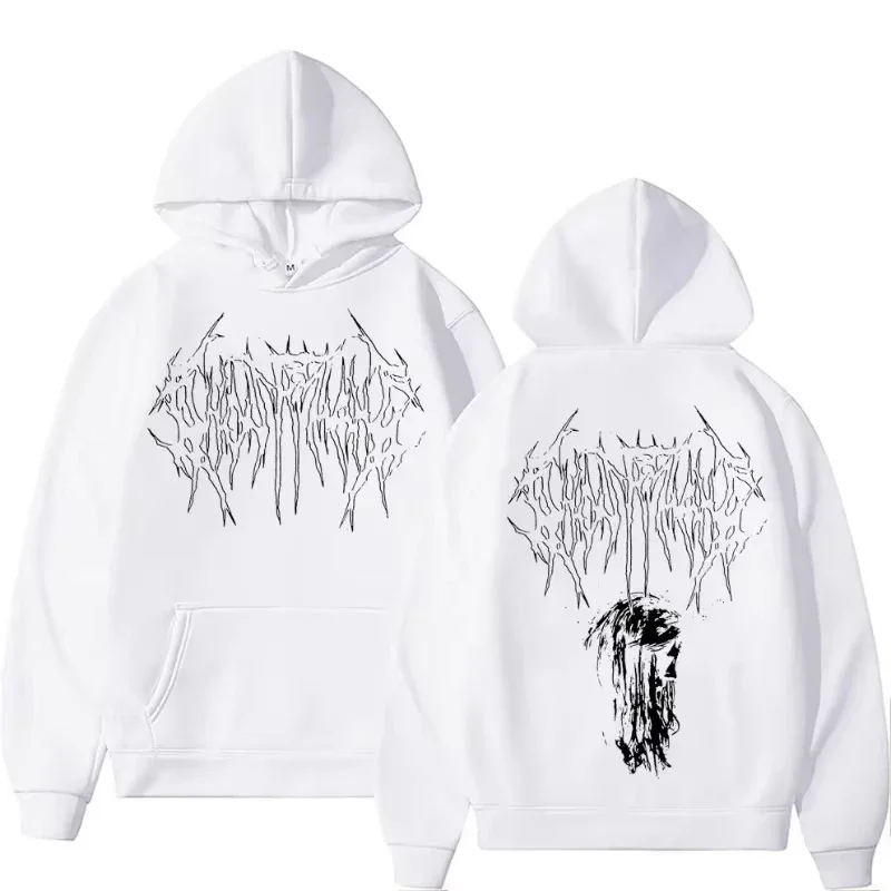 سويت شيرت بقلنسوة بنمط مغني الراب Ghostemane لعام 2025 للرجال، سويت شيرت أنيق بقلنسوة مع حروف منقوشة، جينزا بقلنسوة sw