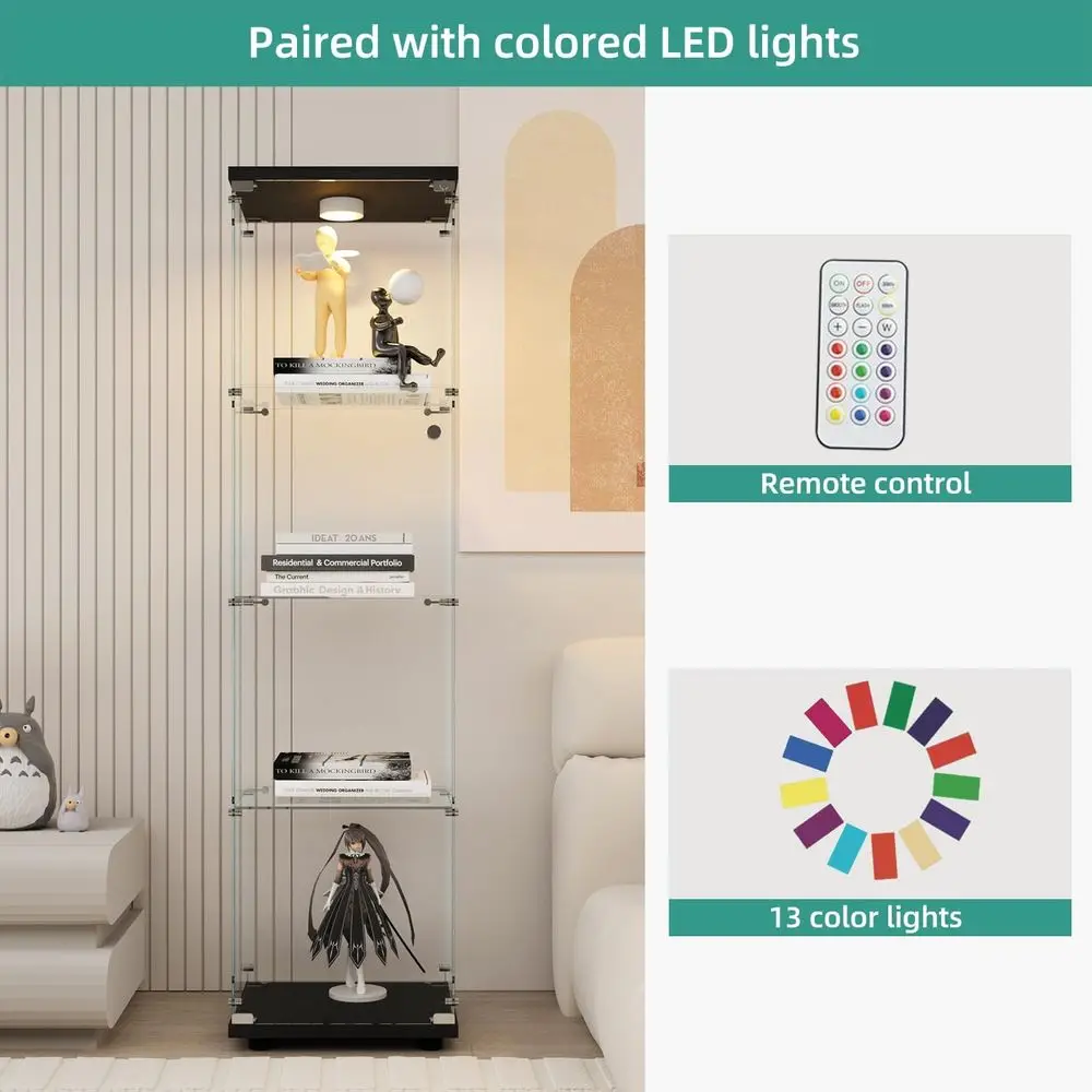 LED-Illuminated Glass Cabinet with Lock for Displaying Collectibles and Action Figures view 3