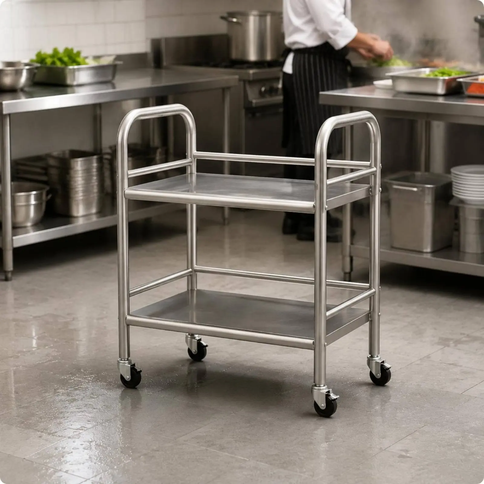 

Stainless Steel Kitchen Utility Cart Easy to Move Stainless Steel Utility Cart Mobile Serving Trolley Rust Resistant