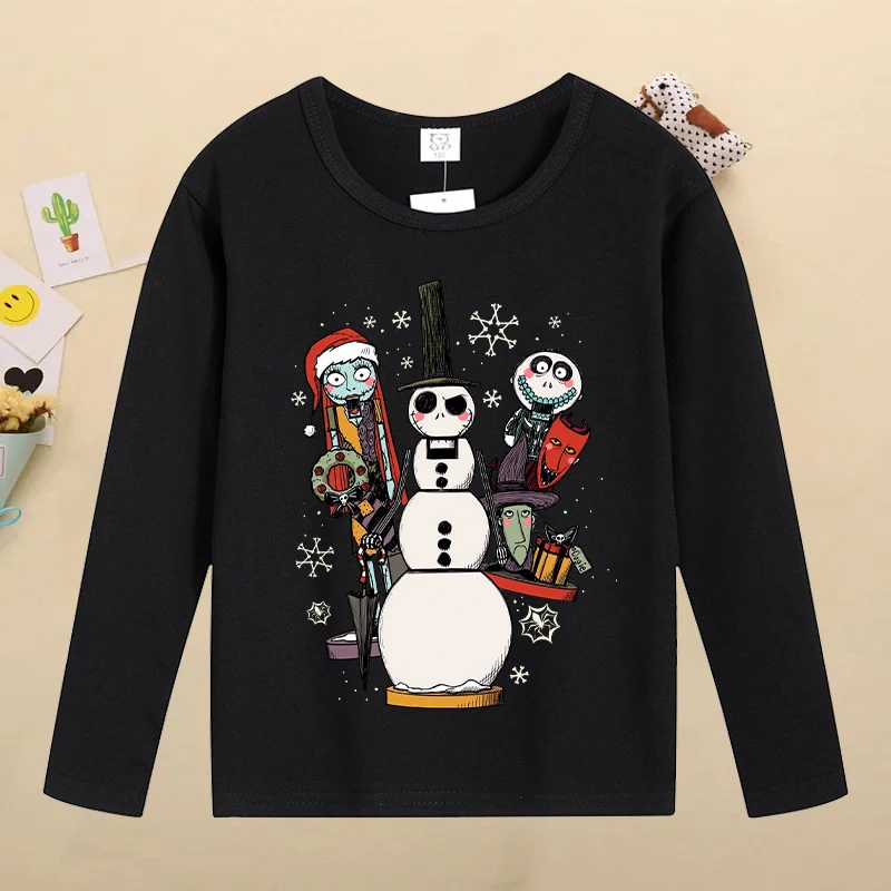 New Disney The Nightmare Before Christmas T-shirts for Children Cute Cartoon Printed T-shirt Kids Long Sleeves Tops Boys Clothes