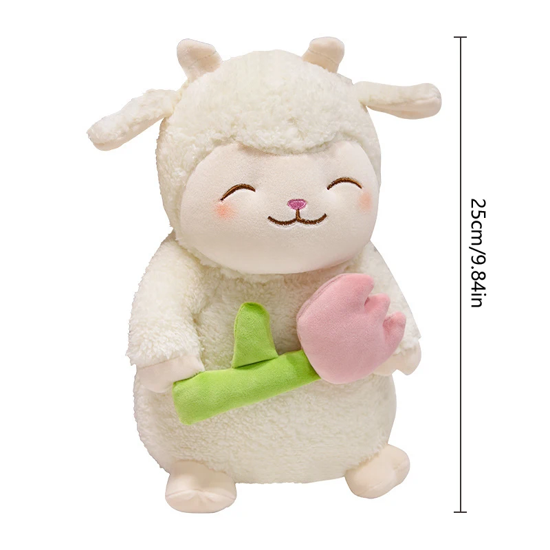 25CM Cute Lamb Hold Tulip Flower Pillow Plush Doll Toy Hugging Flower Lamb Bow Tie Gentleman Sheep Lady Lamb Soothing Toys Gifts