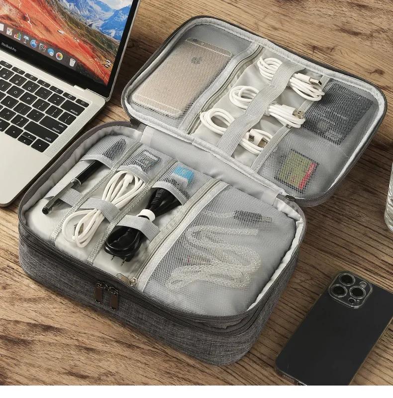 3層デジタル収納バッグ-多機能ケーブル収納ボックス-ポータブル防水トラベルケース-データモバイルパワーバンク用
