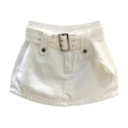Summer 2025 New Korean Women's White Denim Skirt High Waist Sweet Cool Slim Hip Bodycon Skirt