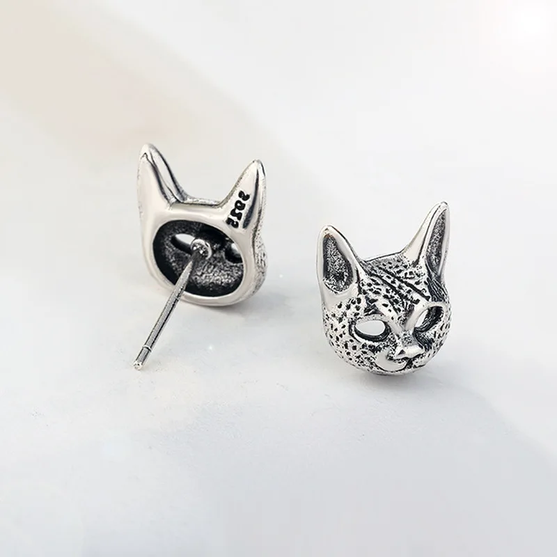 High Quality Retro 925 Silver Needle Sweet Sphinx Civet Cat Animal Ladies Stud Earrings Jewelry Accessories For Women No Fade