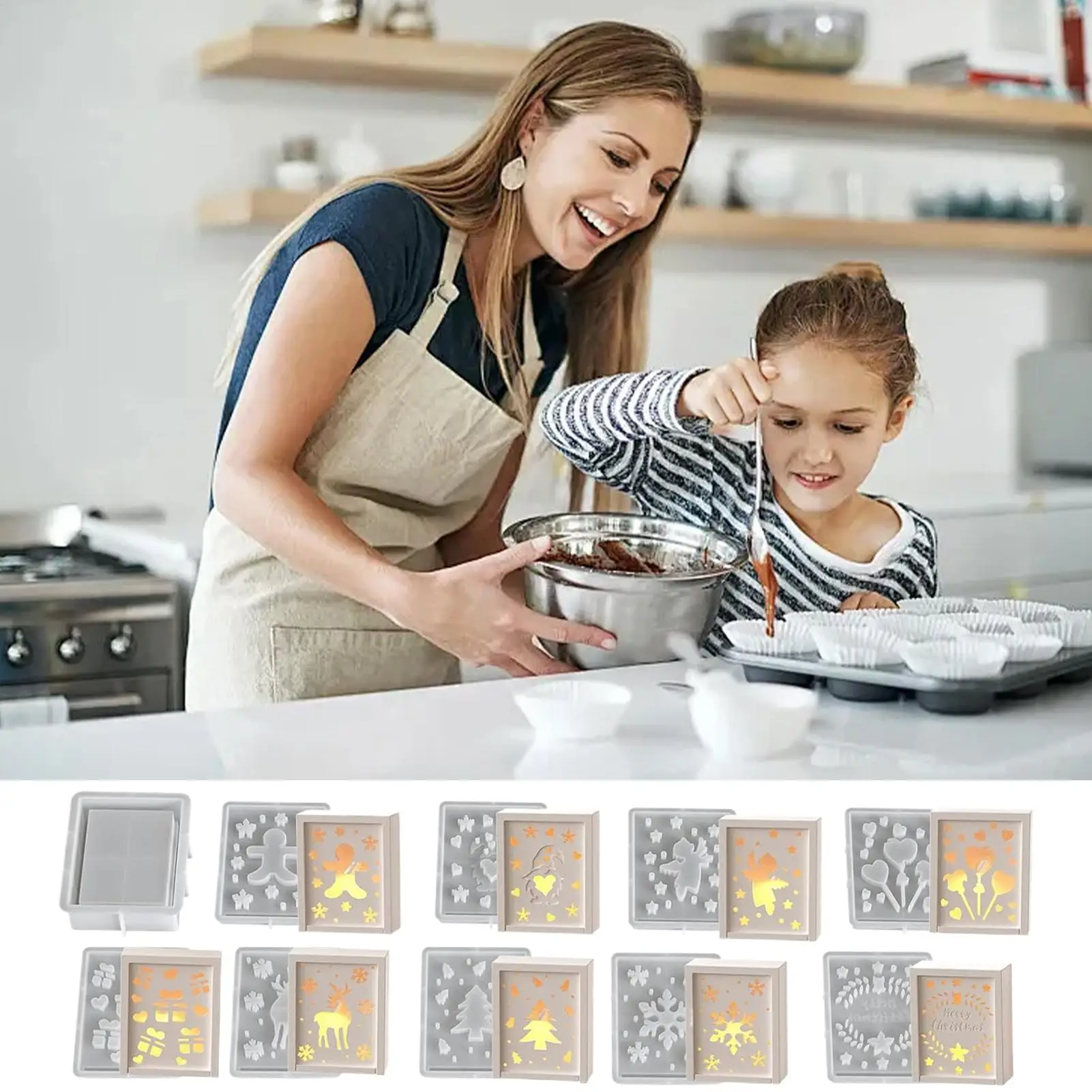 

10 шт., рождественские силиконовые формы для конфет из смолы, антипригарные формы для домашнего декора для гипсовой глины, мыла, помадки, дом с привидениями