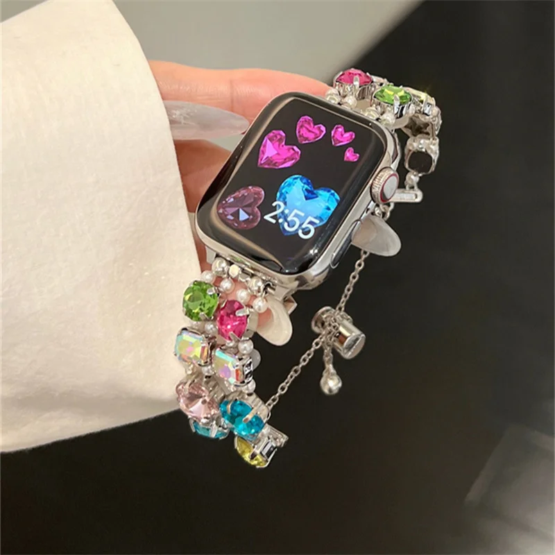 Y 2K Luxe Kleur Diamant Band Voor Apple Watch Band Ultra2 49 45 44Mm 41 42 Correa Retro Metal Band Voor Horloge Serie 9 8 7 Se 6