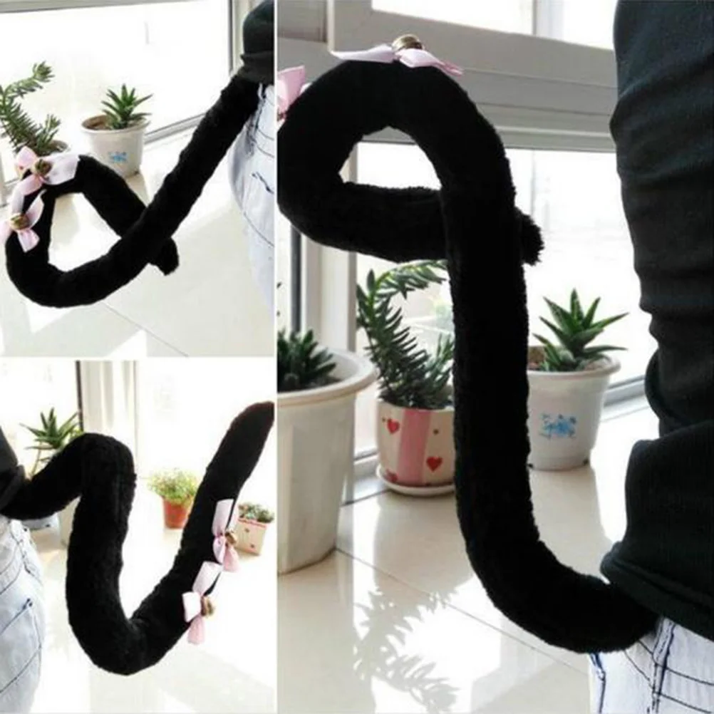 

70Cm Cat Tail Pp Cotton Flexible Cosplay Costume Party Accessory Removable Bell Transformable White Maid Fancy Halloween Themed