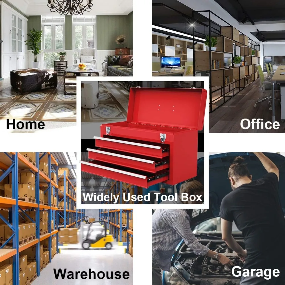 กล่องเครื่องมือแบบพกพาขนาด 20 นิ้ว แข็งแรงทนทาน 3 ชั้น พร้อมถาดด้านบน, ตัวล็อคโลหะ, แผ่นรองป้องกัน, คุณสมบัติล็อคอัตโนมัติ, เหมาะสำหรับ